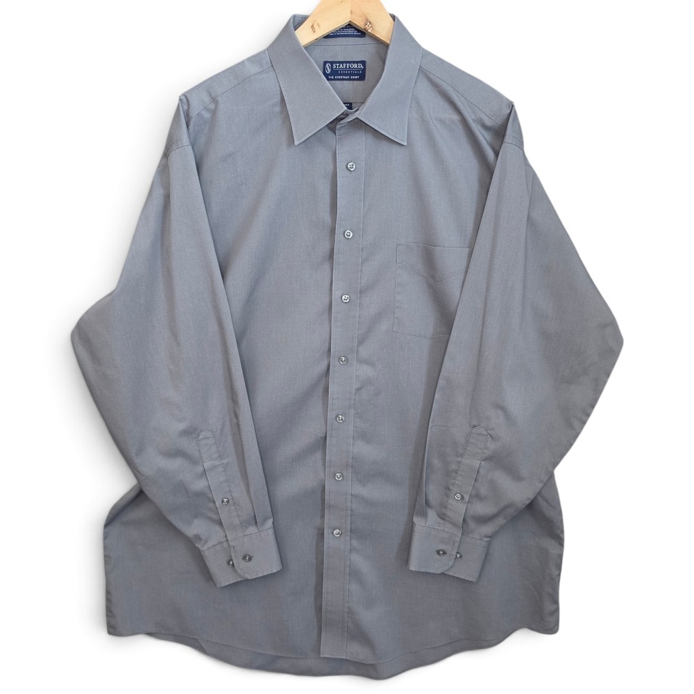 Stafford Dress Shirt Mens 18 34/35 Fitted Gray Broadcloth Long Sleeve Career